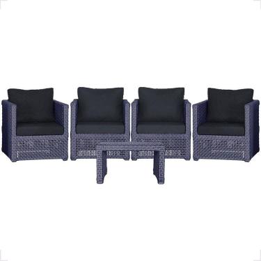 Imagem de Mesa E 4 Poltronas Madri Corda Náutica Estofado 12 Trama Azul