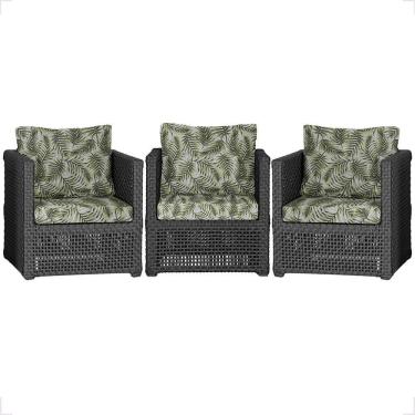 Imagem de 3 Poltronas Madri Alumínio Corda Náutica Estofado 5 Trama Preto