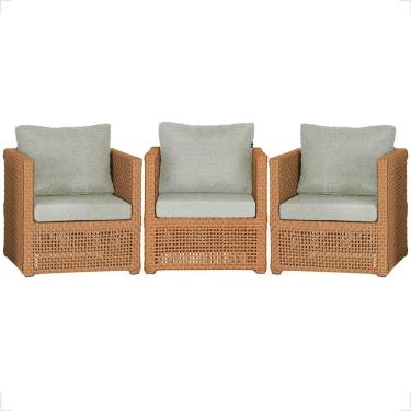 Imagem de 3 Poltronas Madri Alumínio Corda Náutica Estofado 3 Trama Terra Cota