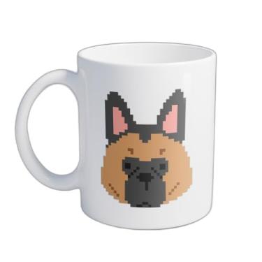 Imagem de Caneca Xícara de Café Porcelana 300ml Cabeça de Pastor Alemão Pixel