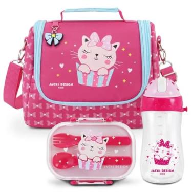 Imagem de Kit Lanche Escolar 3 Peças Kids - Lancheira Térmica com Alça, Pote de Lanche com Talheres e Garrafa Squeeze (Pink)