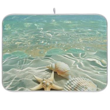 Imagem de Tapete de secagem de pratos azul mar praia 45 x 61 cm, tapete de café de secagem rápida, tapete de escorredor de pratos de microfibra tapete protetor de bancada