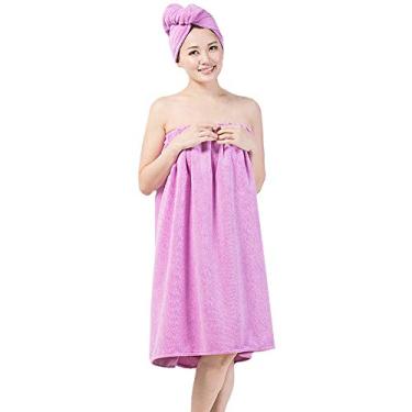 Imagem de Queena – Toalha de banho feminina de microfibra com turbante ajustável para spa e chuveiro, roxo