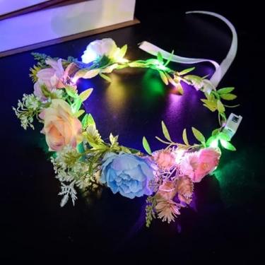 Imagem de Tiara de flor brilhante, coroa de cabelo floral brilhante para festival de música, rave, lembrancinhas de festa para mulheres e meninas