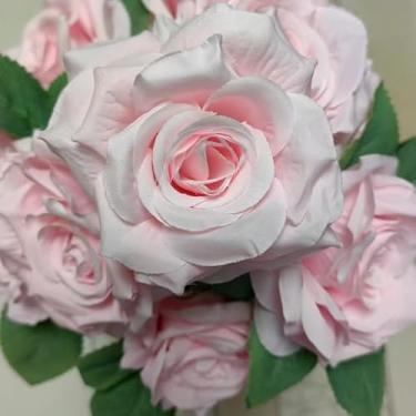 Imagem de Rosa de Diamante Artificial com 9 Flores Grandes – Buquê de Seda para Casamento e Decoração(3,Rosa Claro)