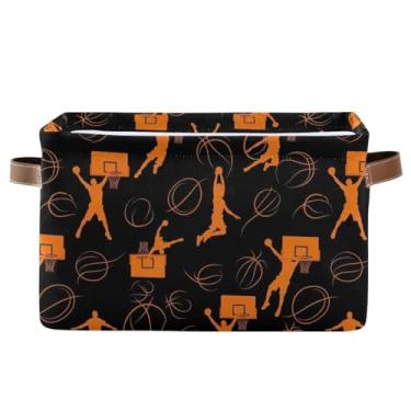 Imagem de Cesta de armazenamento para organização – Cestas de lona de 36 cm x 26 cm para armário e organização doméstica, jogadores de basquete laranja, pacote com 1