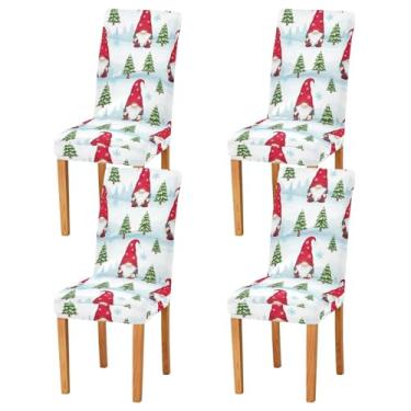 Imagem de Capas protetoras de cadeira de Natal Gnomos, conjunto de 4 capas de cadeira de jantar laváveis removíveis para casa, hotel, banquete