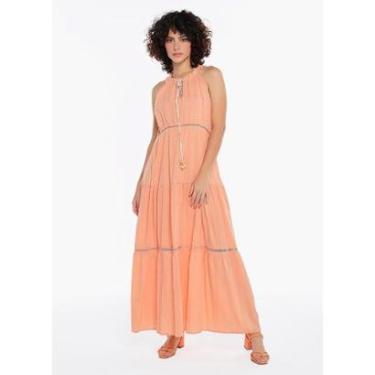 Imagem de Vestido Longo de Laise Rosa 100% Algodão Saia Rodada-Feminino