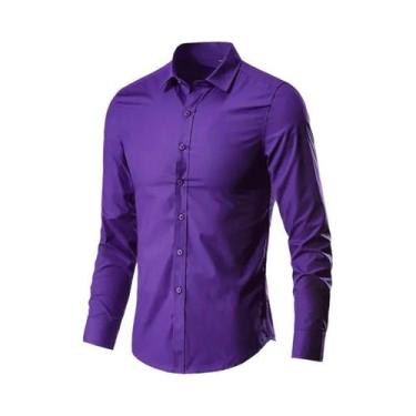 Imagem de Camisa Social Masculina Slim Fit De Manga Longa Antirrugas Elástica Ma