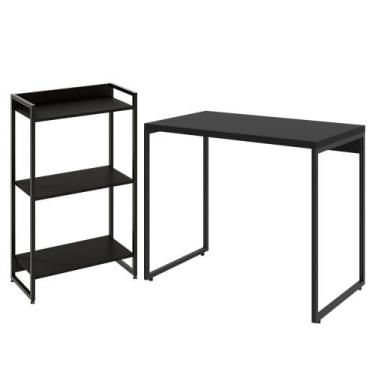 Imagem de Kit Para Escritório Estante 3 Prateleiras Mesa 90Cm Onix - LYAM DECOR