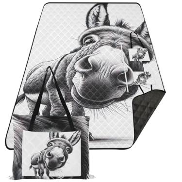 Imagem de TSENQUE Lindo cobertor de praia cinza à prova d'água com estampa de burro, cobertor externo estampado para grama, tapete de piquenique dobrável, fofo, 203 x 152 cm