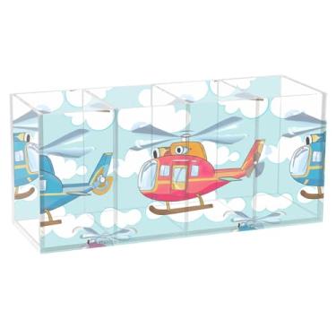 Imagem de TSENQUE Lindo porta-lápis de mesa, helicópteros coloridos, nuvens, céu azul, acrílico, maquiagem, caneta, marcador, organizador de mesa personalizado
