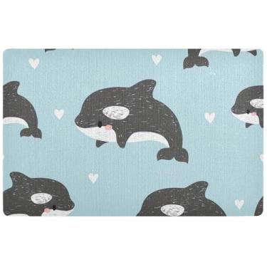 Imagem de TSENQUE Tapete de porta de baleias assassinas de desenho personalizado fofo tapete engraçado de Halloween decoração de varanda tapetes de porta interna para entrada de casa 81 x 50 cm