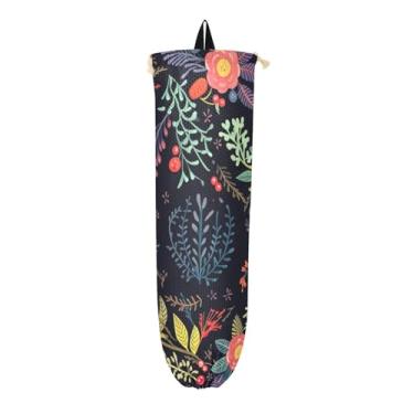 Imagem de Guirlanda de Natal com flores e folhas, 2 unidades de suporte de saco de plástico, organizador de sacolas de compras reutilizável, organizador de bolsas para armazenamento de sacolas plásticas de