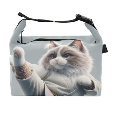 Imagem de TSENQUE Ragdoll Lancheira divertida de gato de karatê para mulheres com alça de ombro lancheira para trabalho e adultos bolsa isolada floral para trabalho