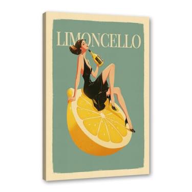 Imagem de Pôster em tela licor de limão mulher sexy sentada em limões Limoncello cozinha arte de parede impressão de imagem moderna criatividade sala de jantar bar decoração (SKU2,12 x 18 pol. = (30 x 45 cm
