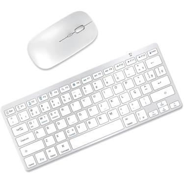 Imagem de KIT Teclado e Mouse Sem Fio Bluetooth para Tablet Macbook iPad iMac Notebook PC, Premium Silencioso Minimalista Portátil ABNT2 - Branco