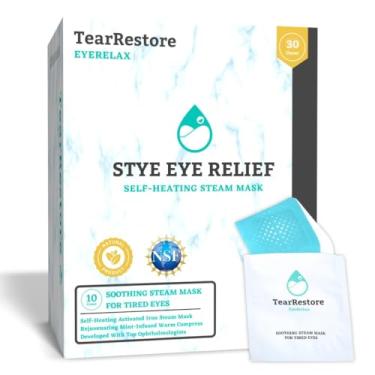 Imagem de TearRestore Tratamento Para Os Olhos Stye, Máscara Aquecida Eyerelax, Compressa Morna A Vapor Com Infusão De Menta Secos, Térmica Úmida Autoaquecida, Blefarite (10 Unidades)