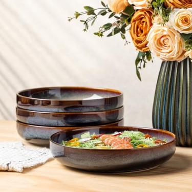 Imagem de theterra Tigelas de massa de cerâmica de 21 cm, conjunto de 4 tigelas de salada, tigelas de servir de grés para frutas, macarrão, jantar, presente de casamento de inauguração da casa, Coca Mocha