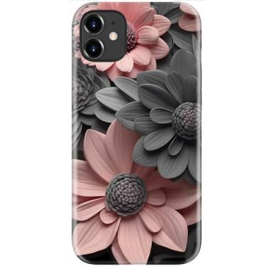 Imagem de LUMARKE Capa fofa para iPhone 12 Mini - Compatível com carregamento sem fio - Silicone macio de camada dupla + capa rígida - Design floral moderno - Capa de telefone brilhante para mulheres - Gerbera
