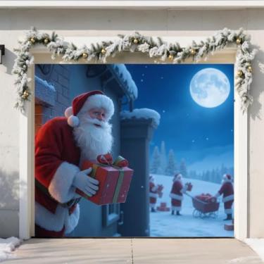 Imagem de TTCHANG Decorações de cobertura de porta de garagem de Natal, enfeite grande de cobertura de floresta de neve de Natal de 2,4 x 2,1 m, decorações de porta de garagem de Natal de inverno para Natal