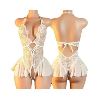 Imagem de Body De Lingerie Sexy Roxo Com Decote Halter, Sem Costura, Com Amarraç