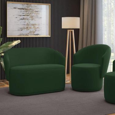 Imagem de Sofá Namoradeira E Poltrona Orgânica Para Sala Malu Veludo Verde M11 - D`rossi