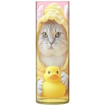 Imagem de Vaso grande de plástico de desenho animado de gato engraçado com desenho de pato bonito vaso de flores para decoração de apartamento de mesa estética, 30 cm x 9,9 cm