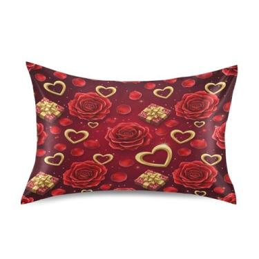 Imagem de Blueangle Fronha de cetim refrescante para cabelo e pele, fronha rosa dos namorados, tamanho padrão 51 x 66 cm com fecho de envelope (362)