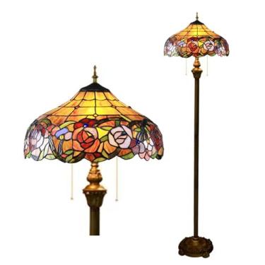 Imagem de Luminária de chão Tiffany com vitral vermelho, laranja e rosa, 40,6 x 40,6 x 165 cm (16 x 16 x 65 polegadas), estilo antigo, para canto, decoração de quarto, sala de estar, quarto de casamen