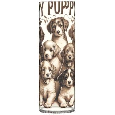 Imagem de Lindo filhote de cachorro feliz vaso de flores cilíndrico para mesa vaso grande de plástico bonito impressão personalizada decoração de quarto estética, 30 cm x 9,9 cm