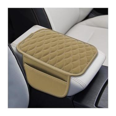 Imagem de Osilly Capa de console central de carro, almofada de apoio de braço de couro para veículo com 2 sacos de armazenamento, acessórios organizadores de caixa de armazenamento interior automotivo