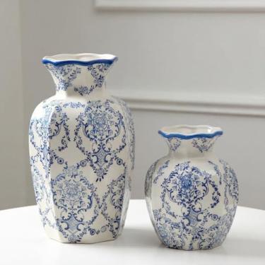 Imagem de AceOrbit 2 peças de vaso chinês vintage retrô vaso de flores de cerâmica rústico para decoração de casa, sala de estar, cozinha, quarto e prateleira (um grande 24 cm mais um pequeno 15 cm)
