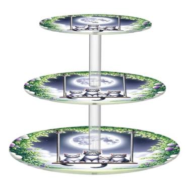 Imagem de Gatos fofos flores chá festa cupcake suporte 3 camadas redondo bolo torre exibição bonito desenho animado servir donut suportes para sobremesa, formatura