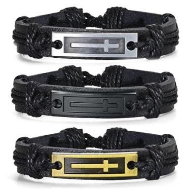 Imagem de UTHOSMDO Conjunto de 3 peças/conjunto de pulseiras de cruz de oração bíblica para homens, pulseira de oração ajustável, presentes, Adjustable, Aço inoxidável Aço inoxidável Banhado a ouro, Sem Pedra
