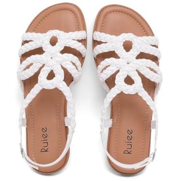 Imagem de Ruiee Sandálias de largura larga para mulheres, sandálias de verão casuais, trançadas, pés largos, sandálias deslizantes, confortáveis, sandálias sem cadarço, sapatos de praia abertos para mulheres