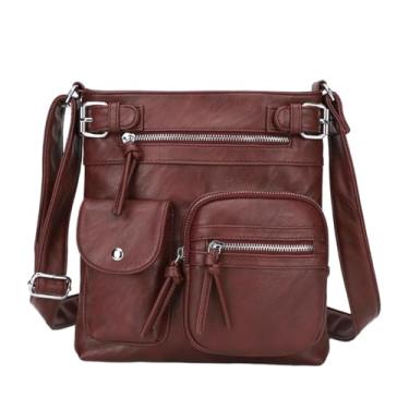 Imagem de KouLi Buir Bolsa tiracolo feminina, bolsa de couro com alça ajustável, bolsa de ombro leve com bolsos com zíper, Vermelho