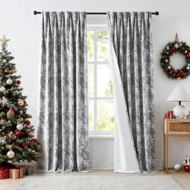 Imagem de Randall Cortinas Pinch Plissadas Cinza Botânico 90% Blackout para Sala de Estar Aba Traseira 101.6 cm x 236.4 cm Padrões Florais Cortinas Vintage Isolamento Térmico e Eficiência Energética Tratamentos