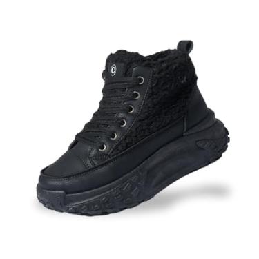 Imagem de Chouiss Tênis de inverno feminino, plataforma para caminhada, leve, com lã de cordeiro, sapatos casuais quentes, Preto, 38