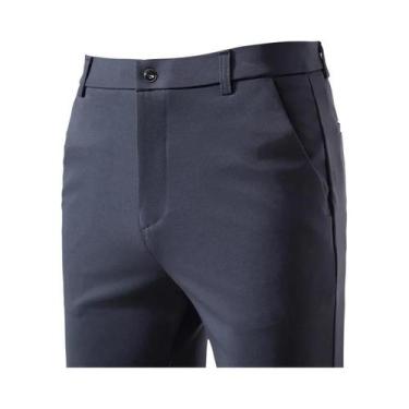 Imagem de Calças Casuais Slim Fit Em Caqui Para Homens Com Cintura Elástica Moda