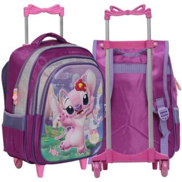 Imagem de Mochila Escolar Menina Stitch Angel Rodinha Creche Pre - Plike