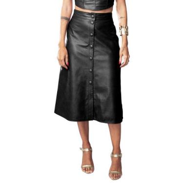 Imagem de Saia Midi Em Couro Legítimo Evasê Com Botões Antonella - Pit Bull, 38,