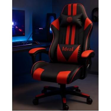 Imagem de Cadeira Gamer Ergonômica Reclinável, Preta com Vermelho, Tecido Premium, Altura Regulável, Rodas PU, Apoio de Braço Ajustável, Escritório e Computador