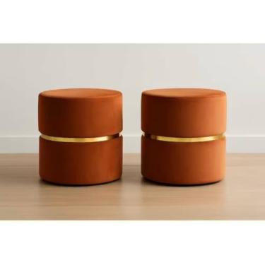 Imagem de Puff Redondo Luxo Veludo Rose – Assento Estofado para Sala, Escritório ou Provador | Banqueta Decorativa