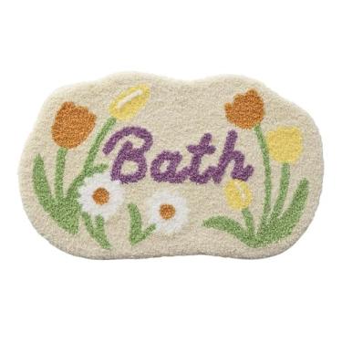 Imagem de Befocus Tapete de banheiro de flores, tapete de banho floral de formato irregular, tapete absorvente ultra espesso de primavera colorido, tapete de chuveiro lavável na máquina, adequado para banheiro