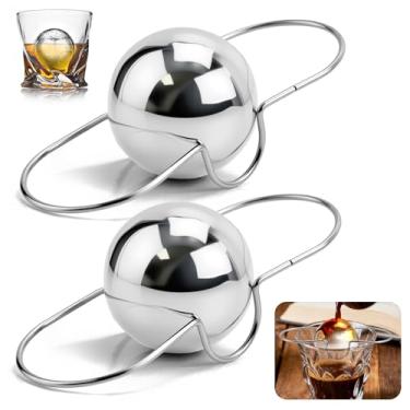 Imagem de Pacote com 2 bolas de café expresso GG (2,2"/55 mm), bola de congelamento de café gelado Hyper Chiller para café expresso com suporte e bolsa, resfriador de bola de gelo expresso de aço inoxidável