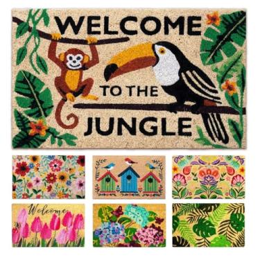 Imagem de LUA VIKA Capacho de fibra de coco - Bem-vindo à selva - 40 x 70 cm - Tapete de porta externo - Tapete externo - Capachos externos