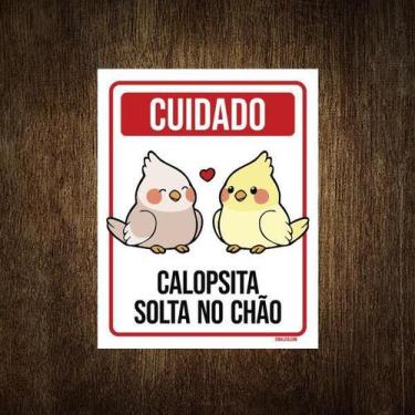 Imagem de Placa Decorativa - Aviso Calopsita Solta No Chão 36X46 - Sinalizo