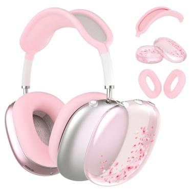Imagem de Idocolors Capa de fone de ouvido para AirPods Max, capas femininas fofas e transparentes, capa de silicone rosa para Apple AirPods Max (2024/2020), Sakura