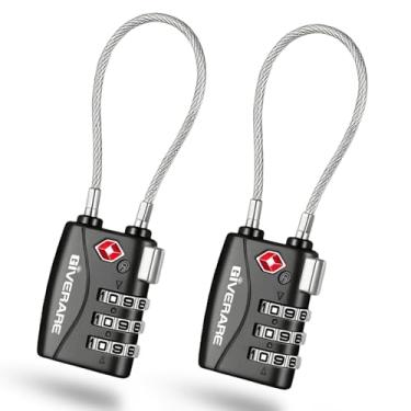 Imagem de Pacote com 2 cadeados de bagagem de viagem aprovados pela TSA, liga de bloqueio de combinação de cabo longo, cadeados de metal sem chave de 3 dígitos, cadeado à prova de intempéries aceito pela TSA